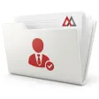 Compliance officer outsourcing documents in a white folder with an officer symbol and the MAXCORP logo