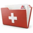 Switzerland crypto licence documents in a folder with the Swiss flag and the MAXCORP logo